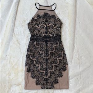 2/20 Charlotte Russe black lace nude bodycon dress sexy